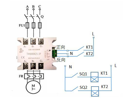 無觸點正反轉接觸器(T44AKM)控制電路接線圖